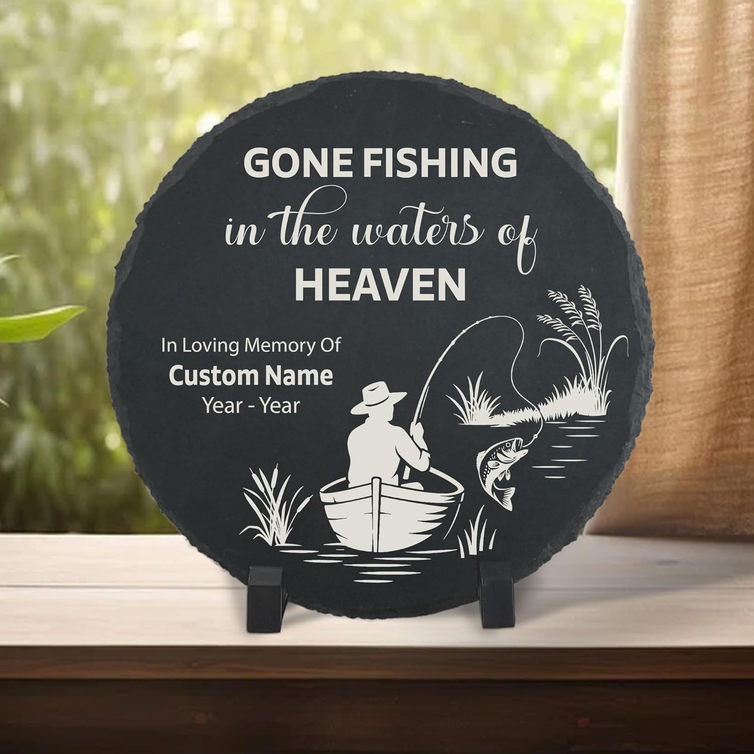 Fishing Memorial Slate Stone Custom Gone Fishing Memorial Garden Stepping Stones Gifts for Loss of Loved One Sympathy Loss of Dad Grandpa Husband Fisher