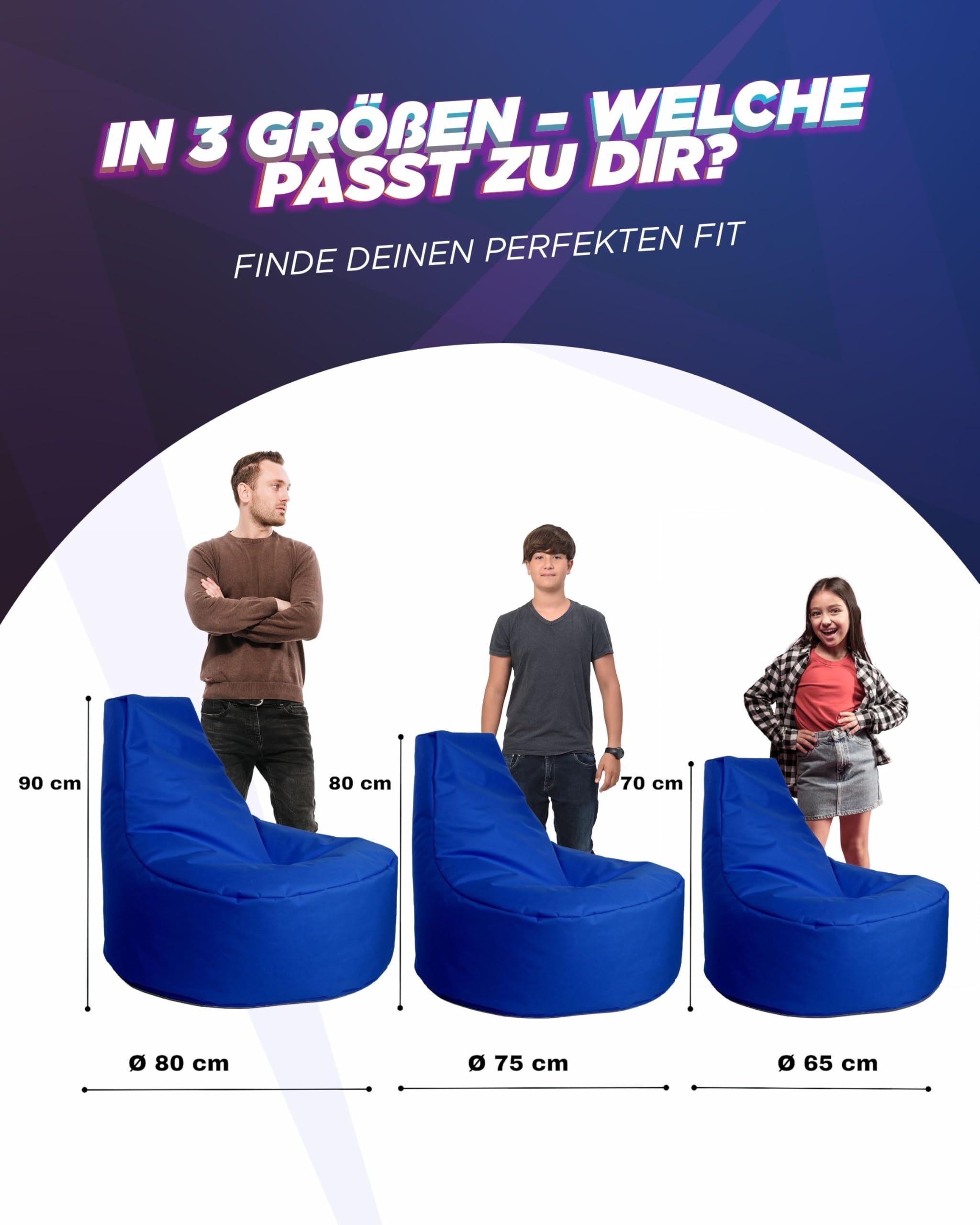 PATCH HOME Gamer Cuscino & Lounge Pouf per poltrona da gaming, pronto con imbottitura in polistirolo, adatto per interni ed esterni (blu, Ø 65 cm x altezza 70 cm)