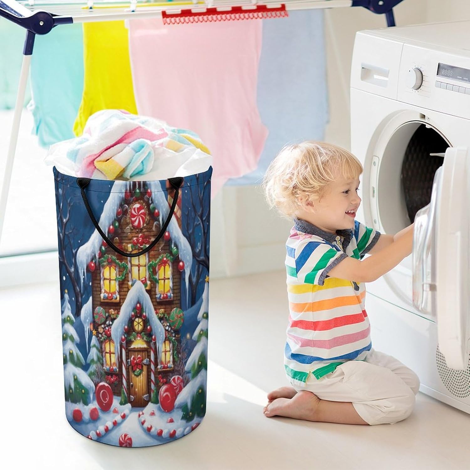 Christmas House Sugar Large Laundry Basket Laundry Hamper Bag Washing Bin Clothes Bag Collapsible Tall With Handles Travel Bathroom College