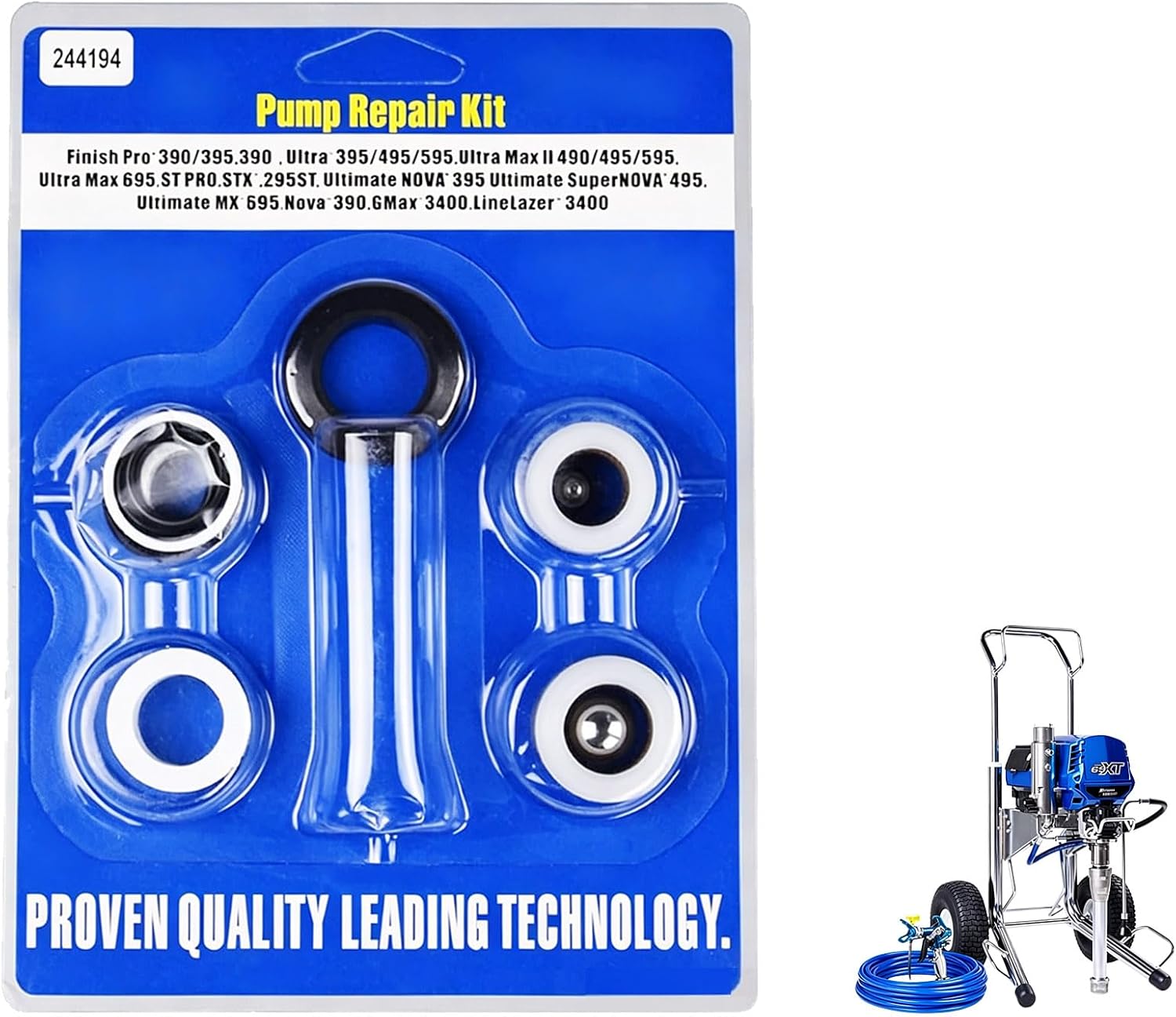 2 Pack 244194 Pump Repair Packing Kit, Aftermarket Replacement Parts Compatible with Graco 210 230 295 390 395 490 495 595 3400 Airless Paint Sprayer