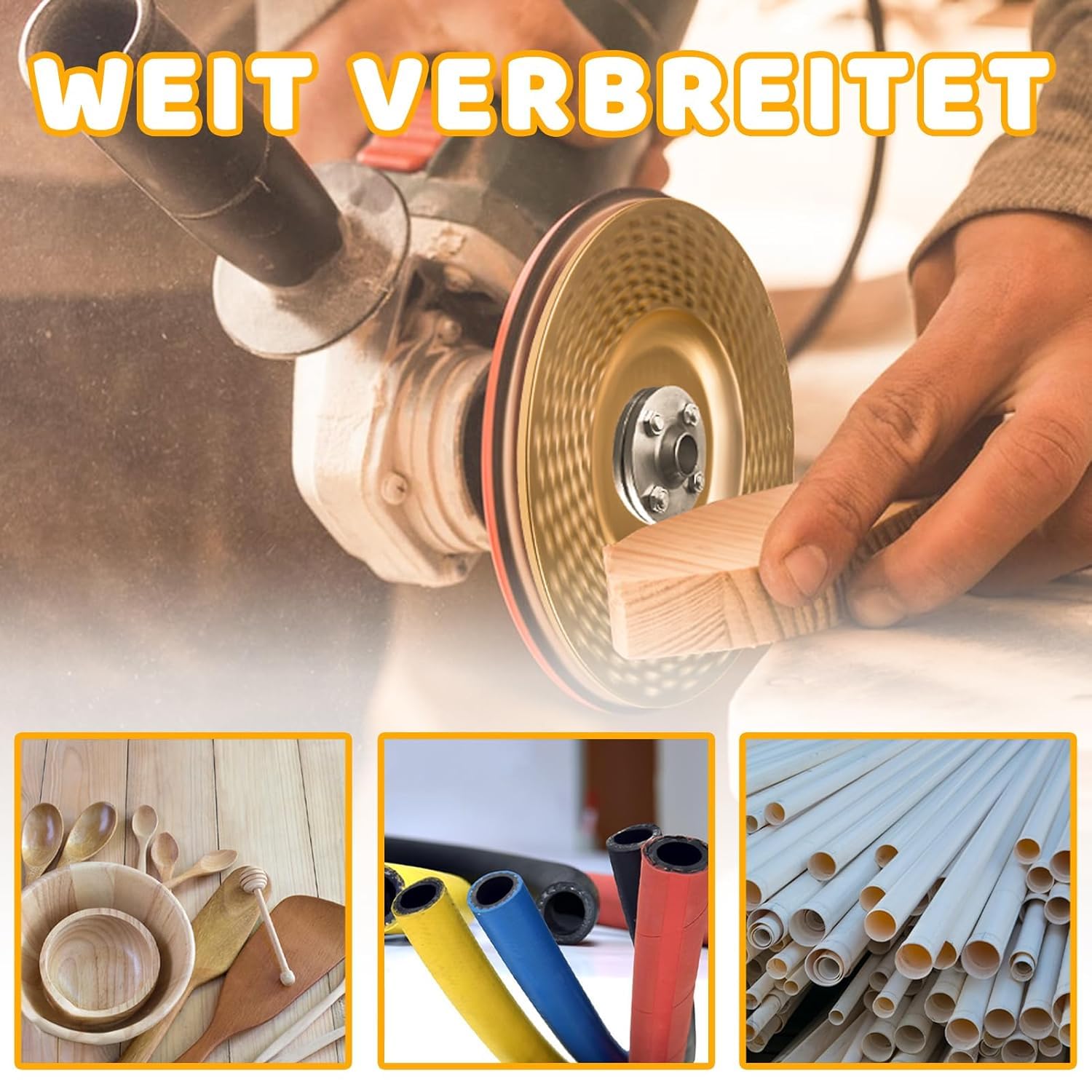 Lot de 4 disques de fraisage pour meuleuse d'angle bois 115/125 mm avec 7/8" (22 mm) pour meuleuse d'angle, disque abrasif pour bois, pour façonner, meuler et couper (doré)