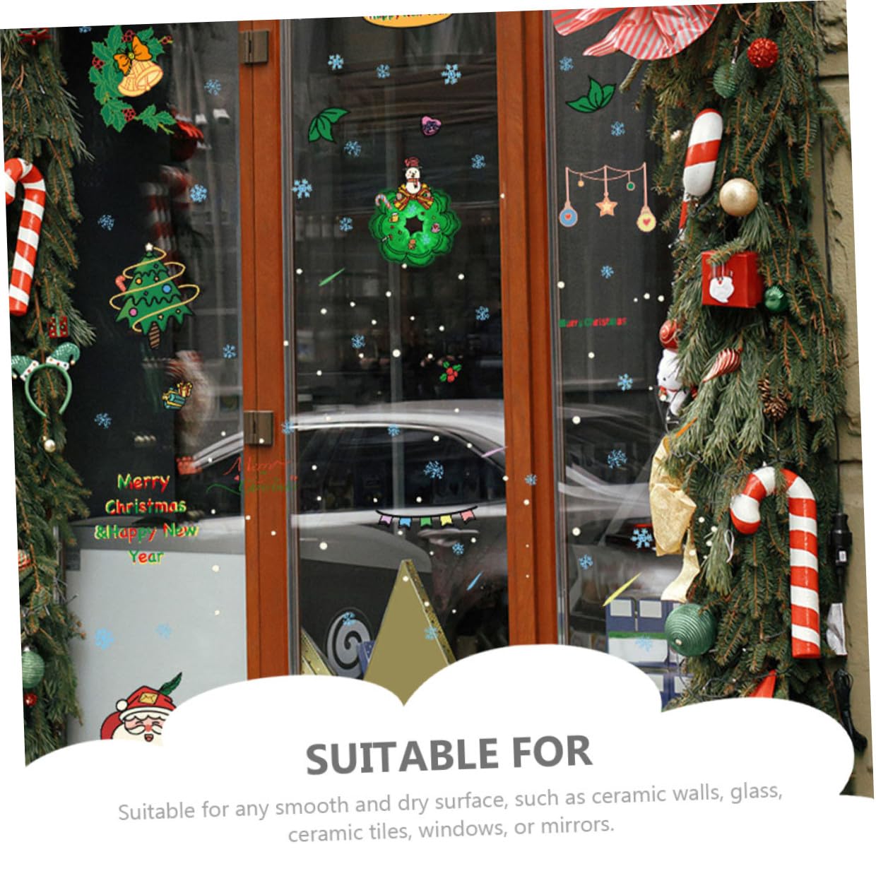 Angoily 30 Piezas Pegatinas Navideñas para Ventanas de PVC Decoración Removible con de Santa Claus Árbol y Reno Adhesivos Festivos para Cristales Navidad