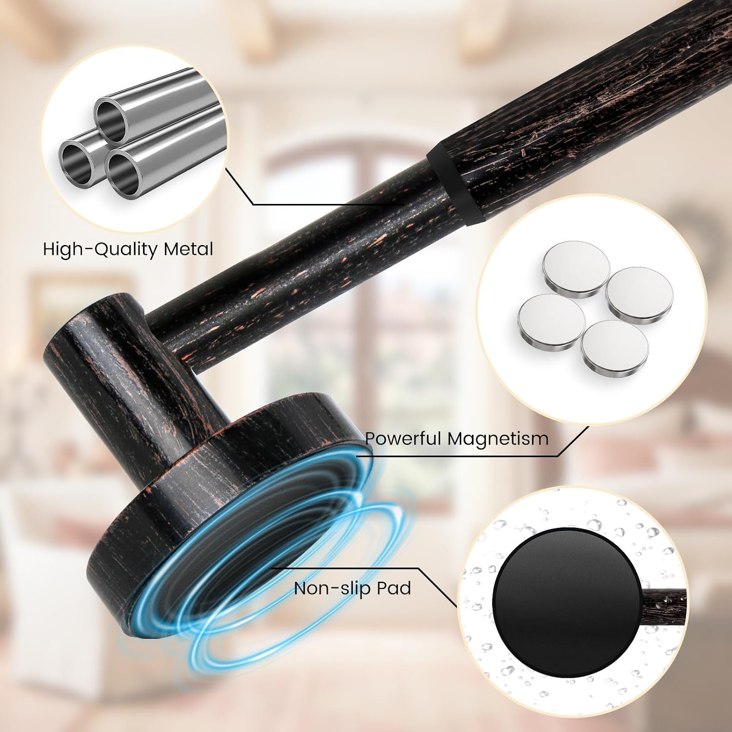 Magnetic Curtain Rod for Door,Adjust 16-28",Antique Bronze,No Drill image 3