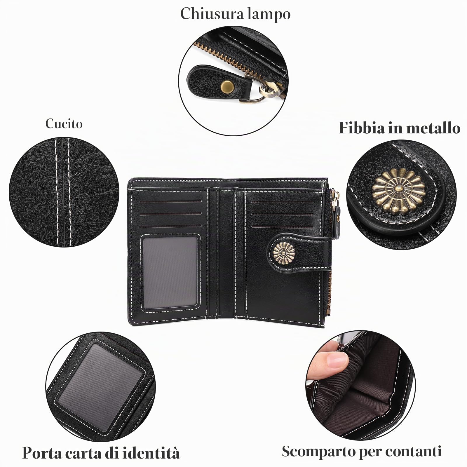 GOIACII Portafogli da donna piccolo e compatto, nero