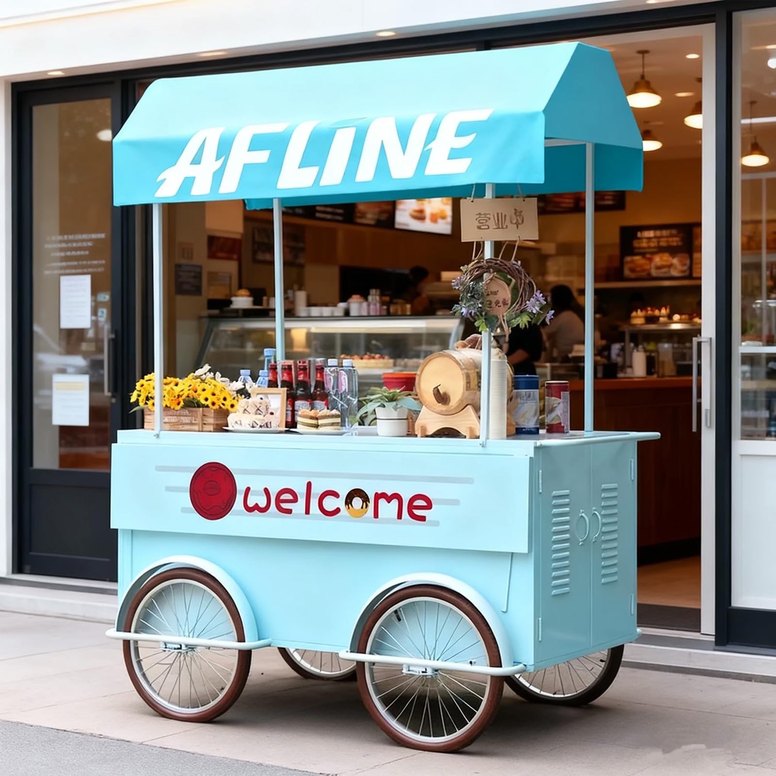 Mobile Vendor Cart with Canopy, Heavy-Duty Food Display Stand with Lockable Wheels for Farmers Market, Street Food, and Event Vending