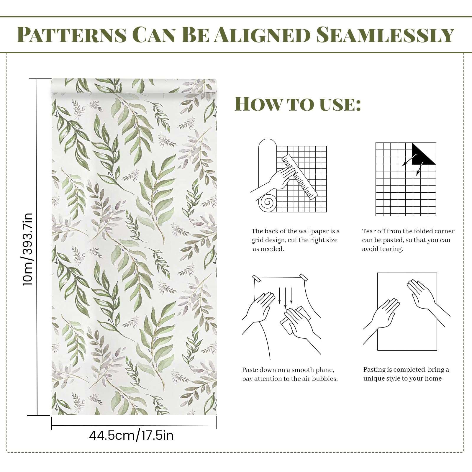 Betinyar Green Leaf Wallpaper Peel and Stick 17.5" x 393" - Image 4