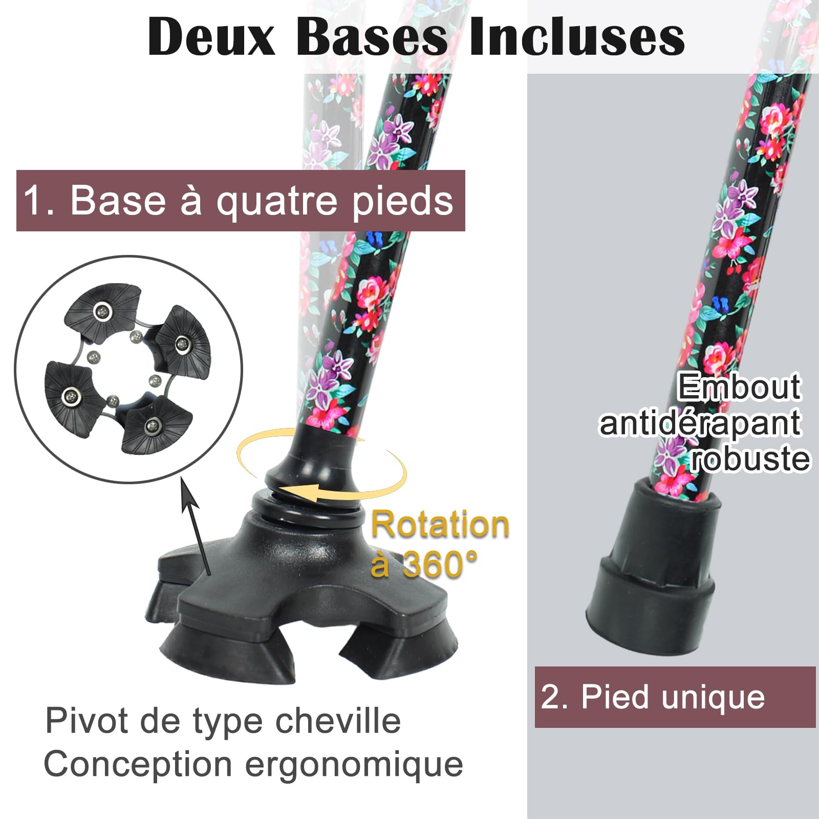BeGrit Canne de Marche Telescopique 57-95 cm Cannes Tripode en Aluminium