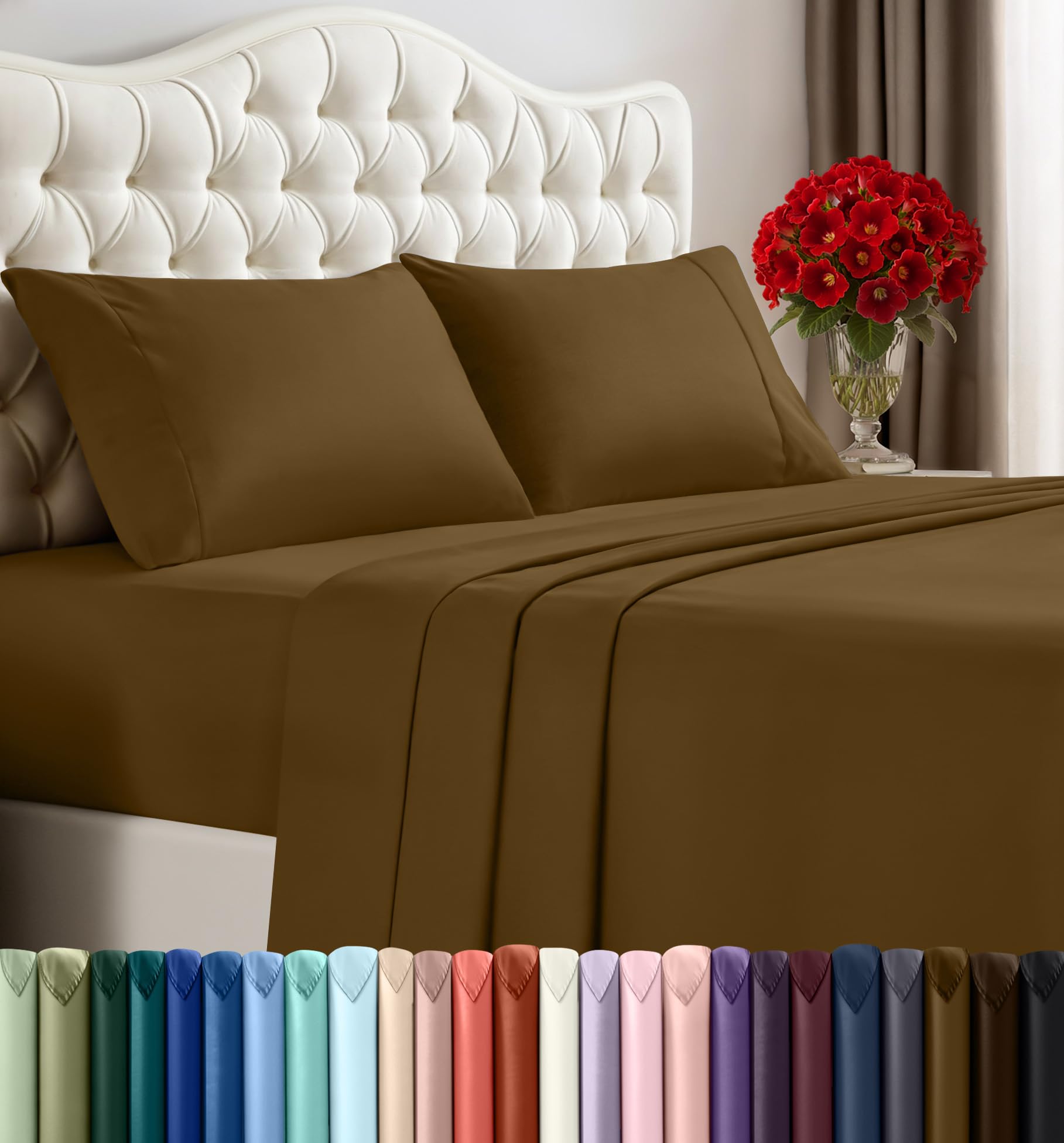 Utopia Bedding Set di lenzuola per letto queen size, in microfibra spazzolata, resistente al restringimento e allo scolorimento, facile da pulire (misura Queen, moka)