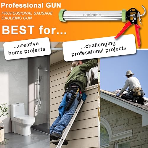 Miniatura 7 de Pistola para calafatear salchichas, accionamiento manual, pistola de calafateo de alto empuje para procesar cartuchos adhesivos