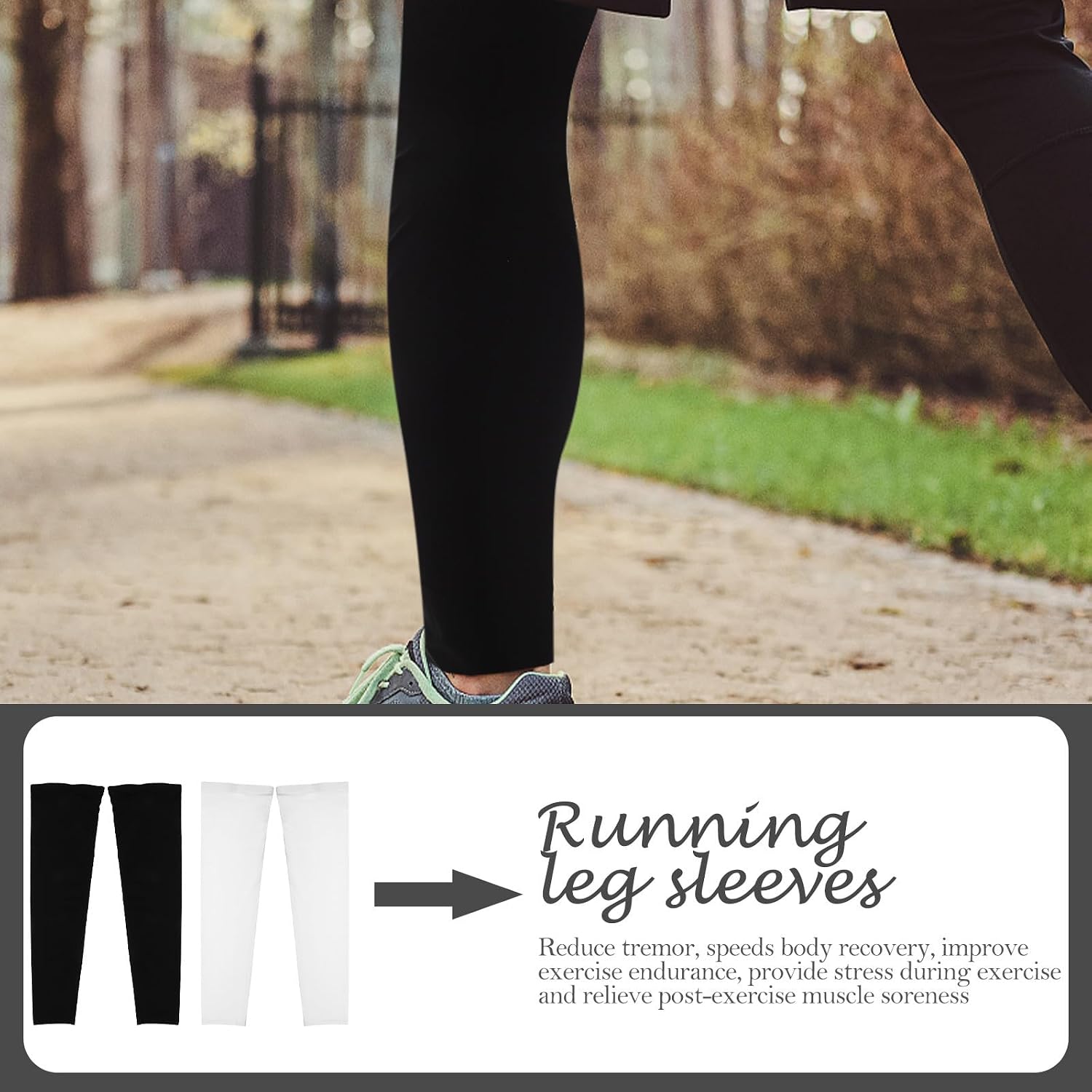 2 Pairs Ice Silk Leg Sleeves UV Protection Elastic Sports Leg Supports for Outdoor Running Cycling Black and White for Adults