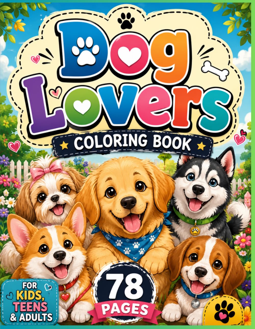 Dog Lovers Coloring Book: 78 Amazing Dog Coloring Pages Featuring Cute Puppies and Adorable Dogs for Kids, Teens & Adults