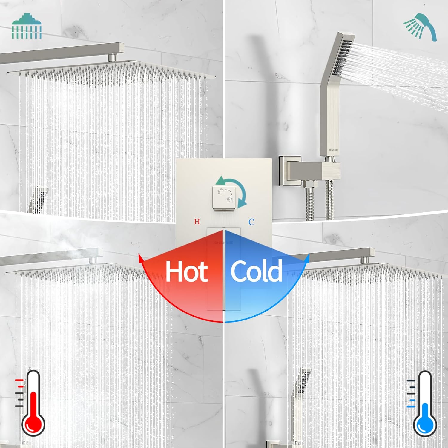 SR SUN RISE Shower Faucet - 16 Inch Rain Shower System - All Metal Shower Fixtures - Brushed Nickel - Image 6