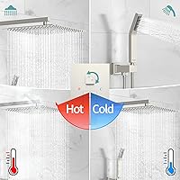 Vista 6 de SR SUN RISE Grifo para ducha - Sistema de ducha de lluvia de 16 pulgadas - Cuerpo de grifo de ducha de metal completo - Níquel cepillado