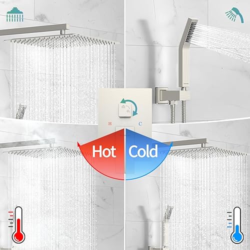 Miniatura 6 de SR SUN RISE Grifo para ducha - Sistema de ducha de lluvia de 16 pulgadas - Cuerpo de grifo de ducha de metal completo - Níquel cepillado