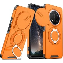 for Honor Magic 7 Lite Case with Slide Camera Cover and Rotating Kickstand Ring, Slim Magnetic Shockproof Accessories Phone Case for Honor Magic7 Lite Orange