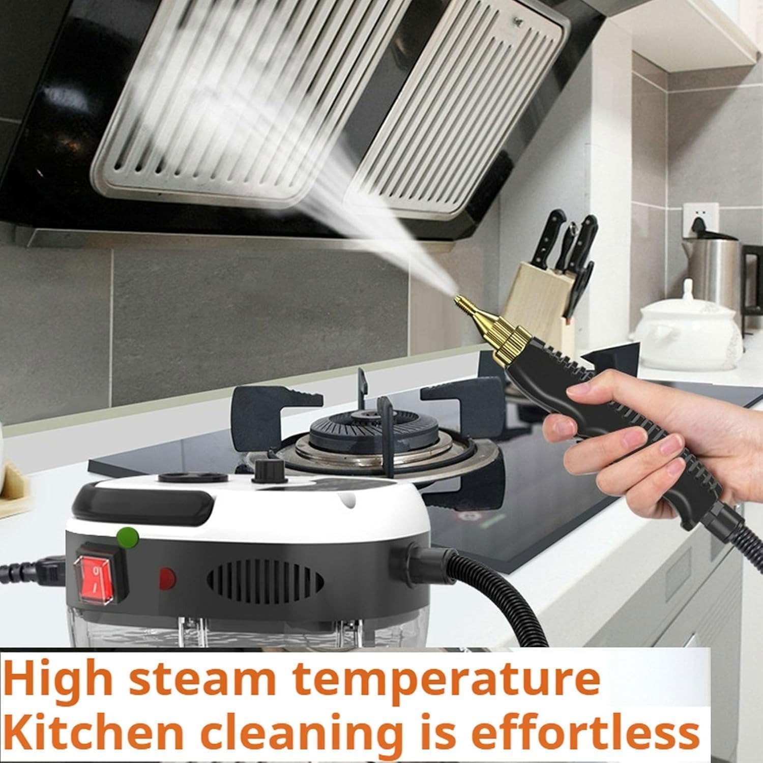 Portable Steam Cleaner,Handheld 2500W Air Conditioning Range Hood Cleaning Machine,w/1200ML Water Tank&6 Gears Adjustment,for Home Grout (White)