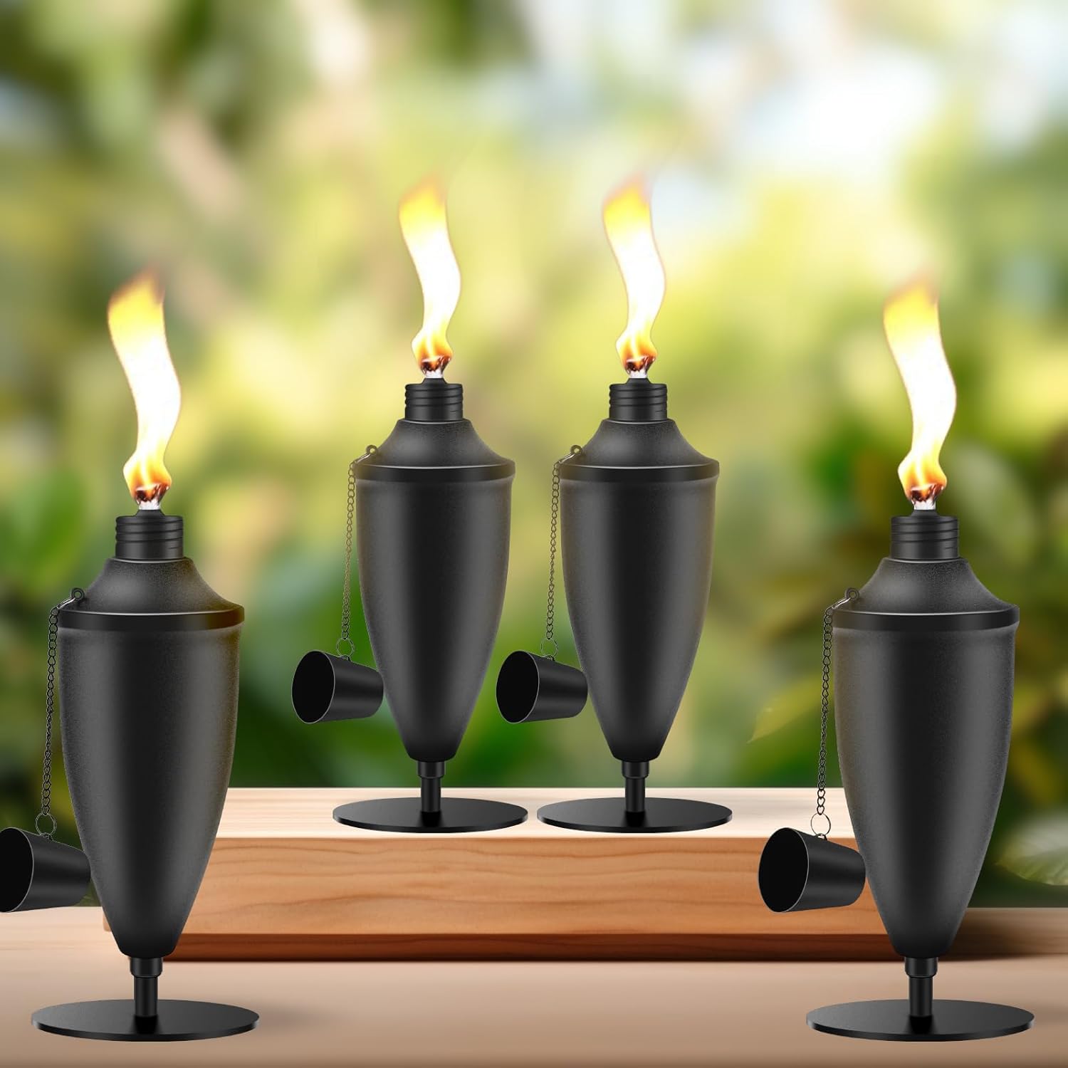 6 Pack Metal Tabletop Torches ,22 oz Citronella Torches for Outside, Refillable Outdoor Flame Torch Light, Comes with Wicks and Covers , Ideal for Parties, Landscape, Garden Decor, DIY