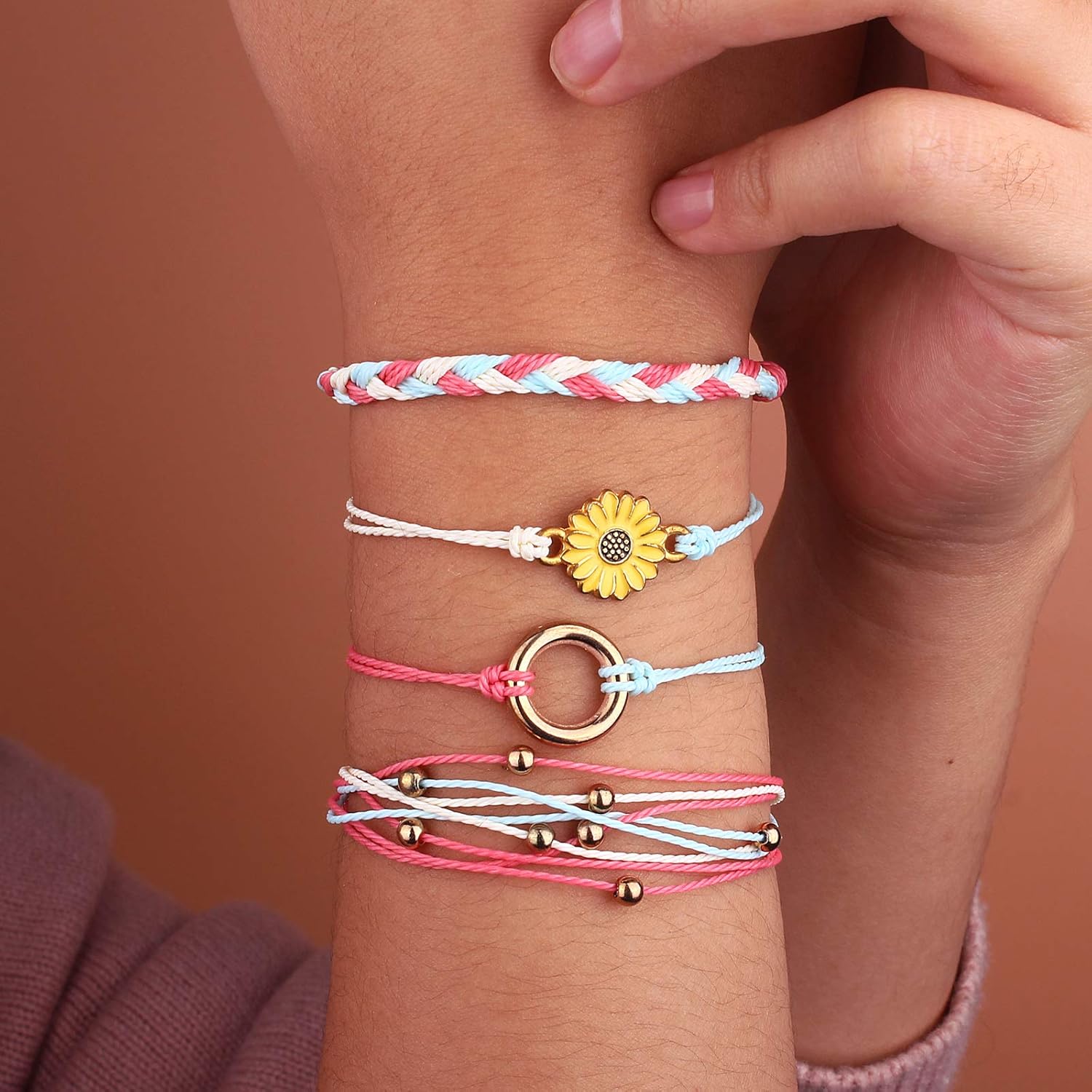 FANCY SHINY Sunflower String Bracelet Boho Braided Rope Wrap Bracelets Cute Summer Beach Surfer Jewelry for Women - Image 3