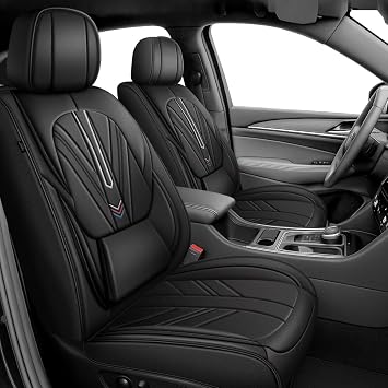 AOMSAZTO Fit for Volvo XC90 2003-2014 Seat Covers,Full Set 5 Seats Waterproof Faux Leather with Lumbar Support,Comfortable Automotive Seat Cushion with Airbag Compatible Full Set, Black