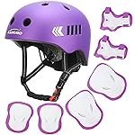 KAMUGO Kids Bike Helmet, Toddler Helmet for Ages 2-8 Boys Girls with Sports Protective Gear Set Knee Elbow Wrist Pads for Skateboard Cycling Scooter Rollerblading(Purple)