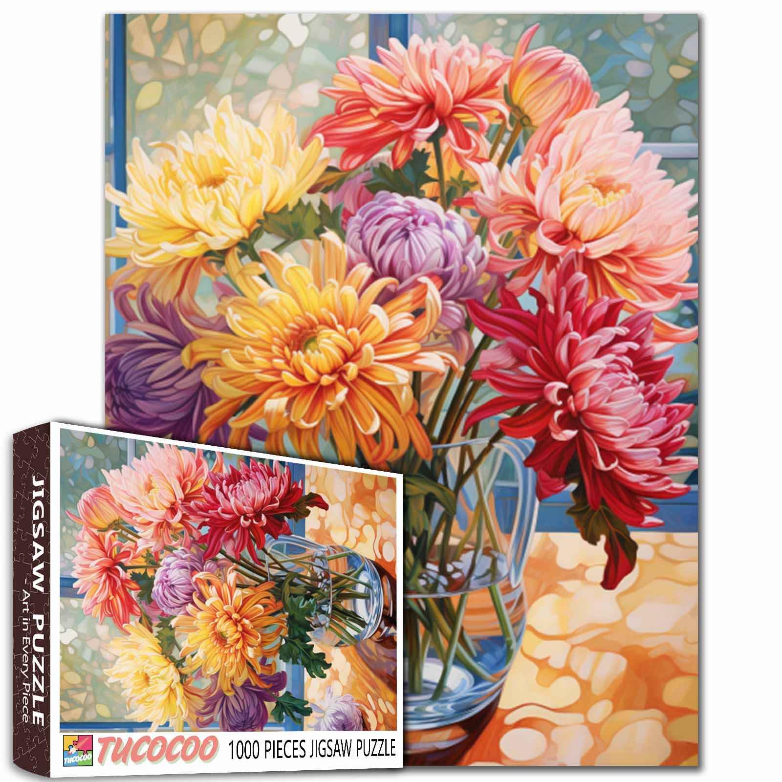 Flowers Floral Jigsaw Puzzle，Persian Chrysanthemum in Vase 1000 Pieces Jigsaw Puzzles for Adults，27 x 20 Inches Puzzles for Family，HD Quality Flowers Puzzle，Family Activity Perfect for Game Night
