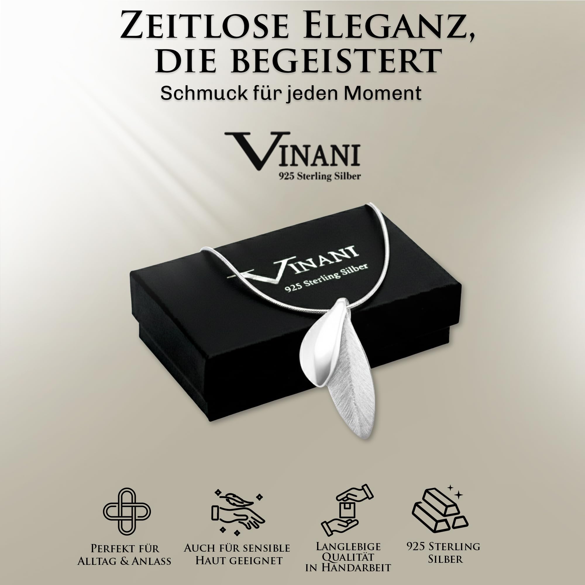 Kettenanhänger mit Schlangenkette 925 Sterling Silber für Damen, ABH-S | Blattmotiv, gebürstete Mattoptik, nickelfrei, antiallergisch, deutsches Design, vielseitig kombinierbar