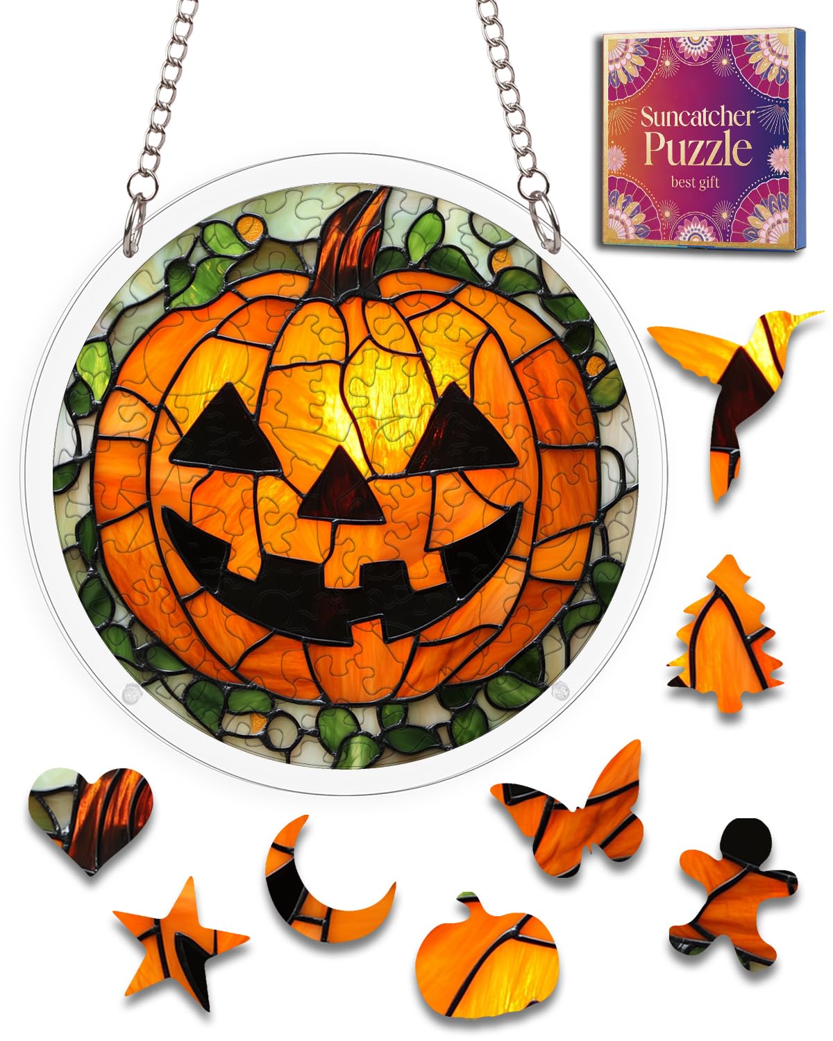 Acrylic Jigsaw Puzzle Suncatcher Orange Pumpkin Adult Puzzles Gifts 12"