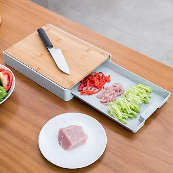 Taylor & Brown Kitchen Bamboo Chopping Board - Meal Prep Station with Pull Out Tray for Easy Food Prep, Storage & Clean Up - Wooden Non Slip Prep Deck   Serving Board