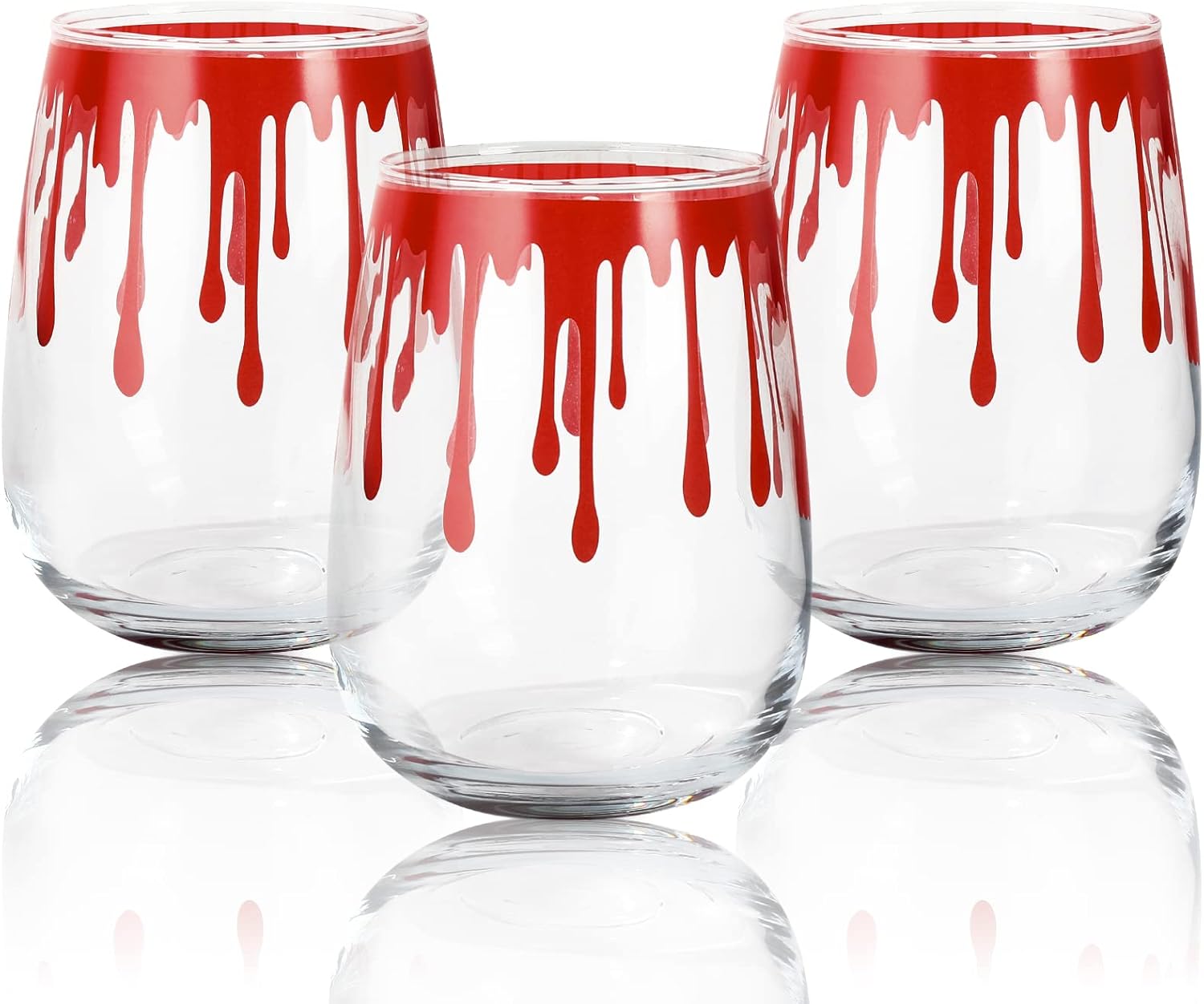 Whaline 3Pcs Halloween Stemless Wine Glasses 17oz Blood Splattered Drinking Glasses Horror Bloody Tumbler Cups for Halloween Party Event Supplies Kitchen Decorations Wine Glasses Lovers Gift