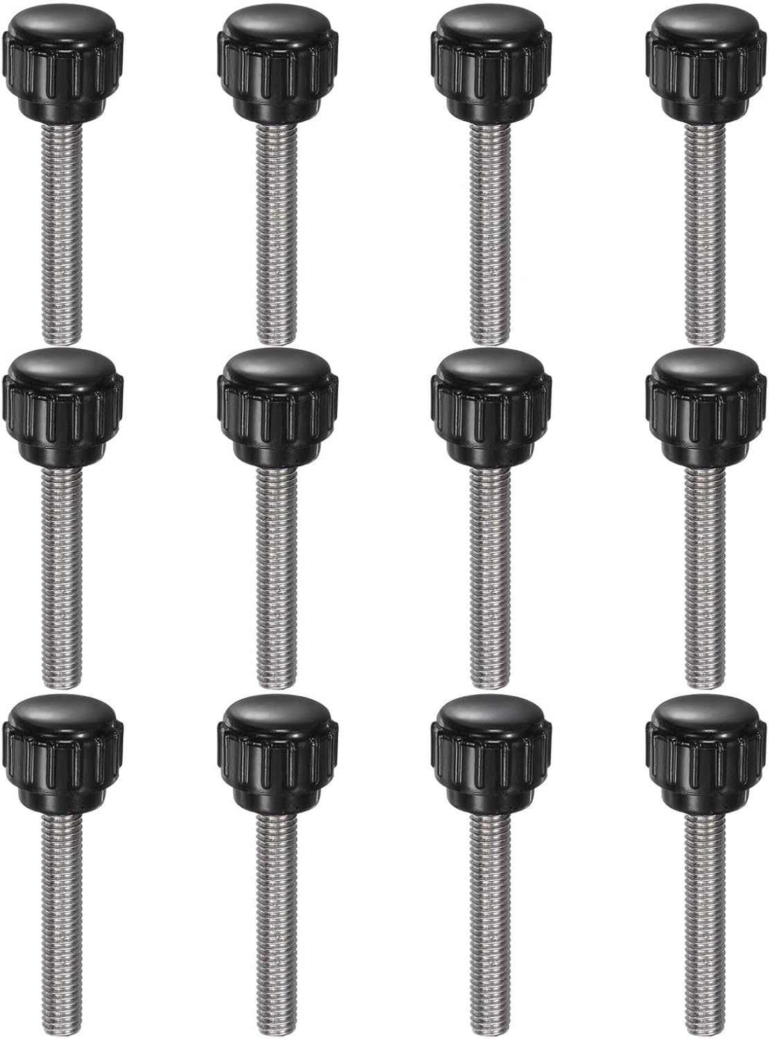 uxcell 12pcs Knurled Clamping Knobs M5 x 30mm Metric 304 Stainless Steel Male Thread Thumb Screw on Type 14mm Plastic Round Head Threaded Hand Bolt Stud Knobs Black