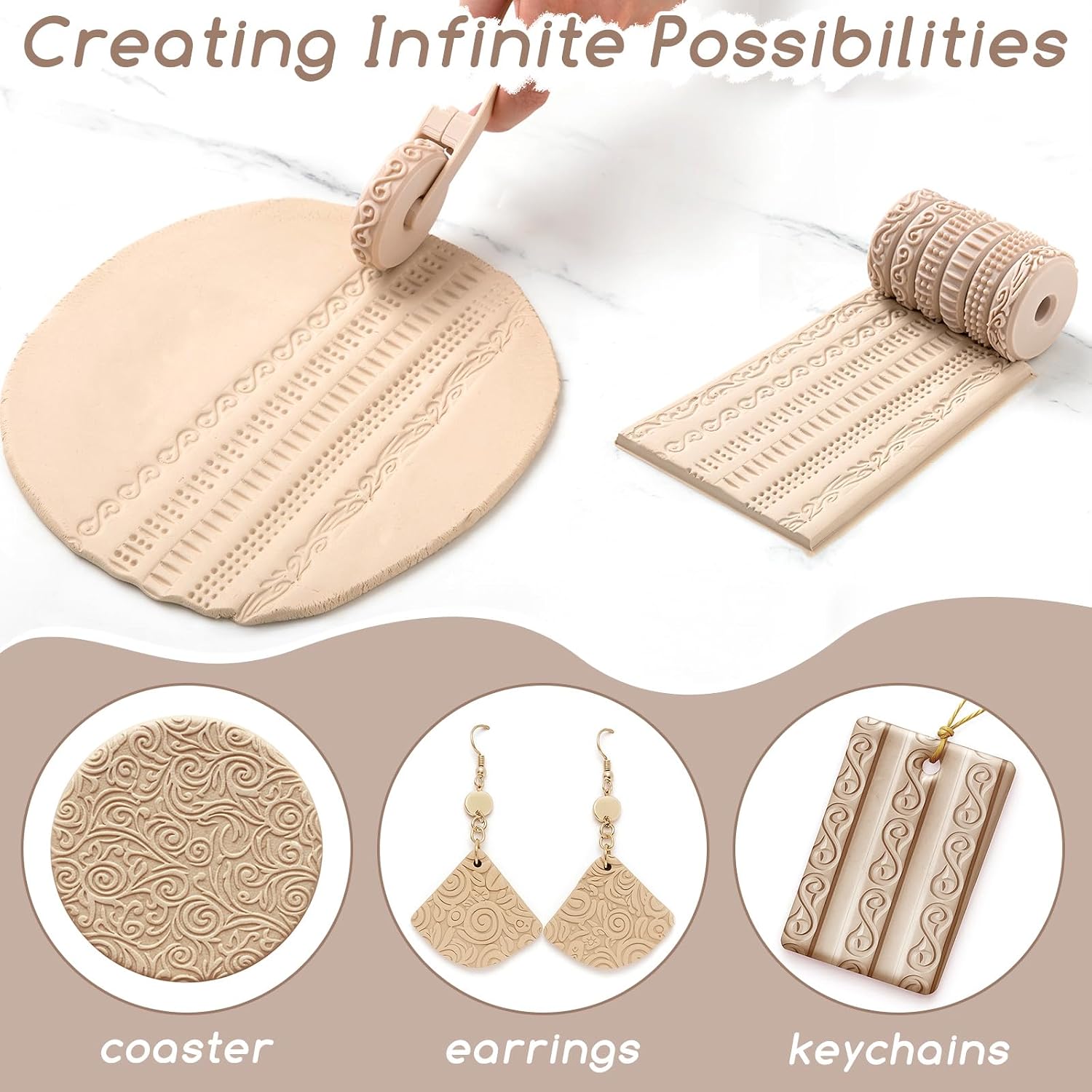 AceOrbit 6pcs Clay Texture Rollers, Clay Roller with Handle, 6 Patterns Texture for Modeling, Painting & Glaze Design Handle Pottery Tools Set