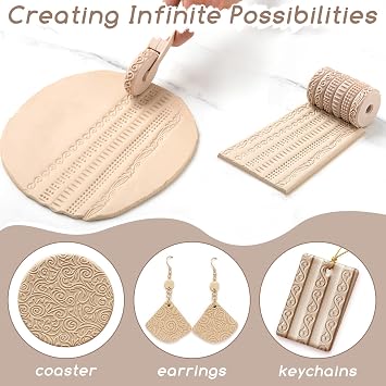 AceOrbit 6 pcs Clay Texture Rollers, for Modeling, Painting & Glaze Design, Pottery Tools Set