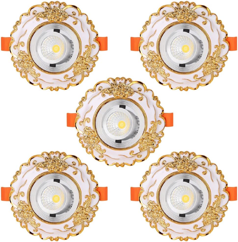 European Style LED Recessed Downlight, Dimmable Ceiling Light Fixtures with 3-CCT Eyeball Retrofit Spotlight, Adjustable COB Light Source, Resin & Aluminum Baffle Trim,for Ambient Lighting