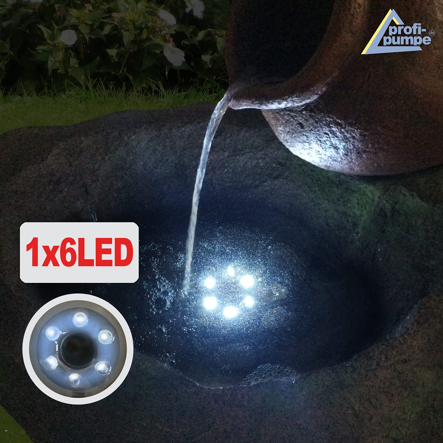 Fontana da giardino, fontana decorativa, fontana da interni, 230 V, cascata, gioco d'acqua per giardino, laghetto da giardino, terrazza, balcone, molto decorativa (AMPHORE con luce a LED)