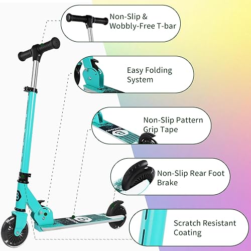 Miniatura 6 de BELEEV V2 Scooters para niños con ruedas iluminadas, vástago y cubierta, scooter plegable de 2 ruedas para niñas y niños, 3 alturas ajustables,