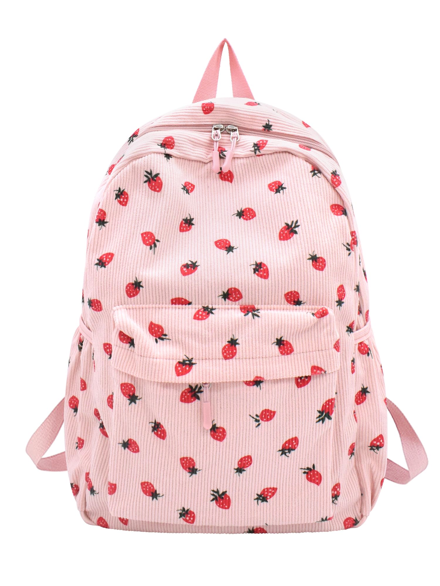 TeeYee Damen Cord Rucksack Backpack Schule Erdbeeren Lässig Daypack rosa | Casual Tagesrucksack,Leichter Kinderrucksack,Tasche für Arbeit,Schule