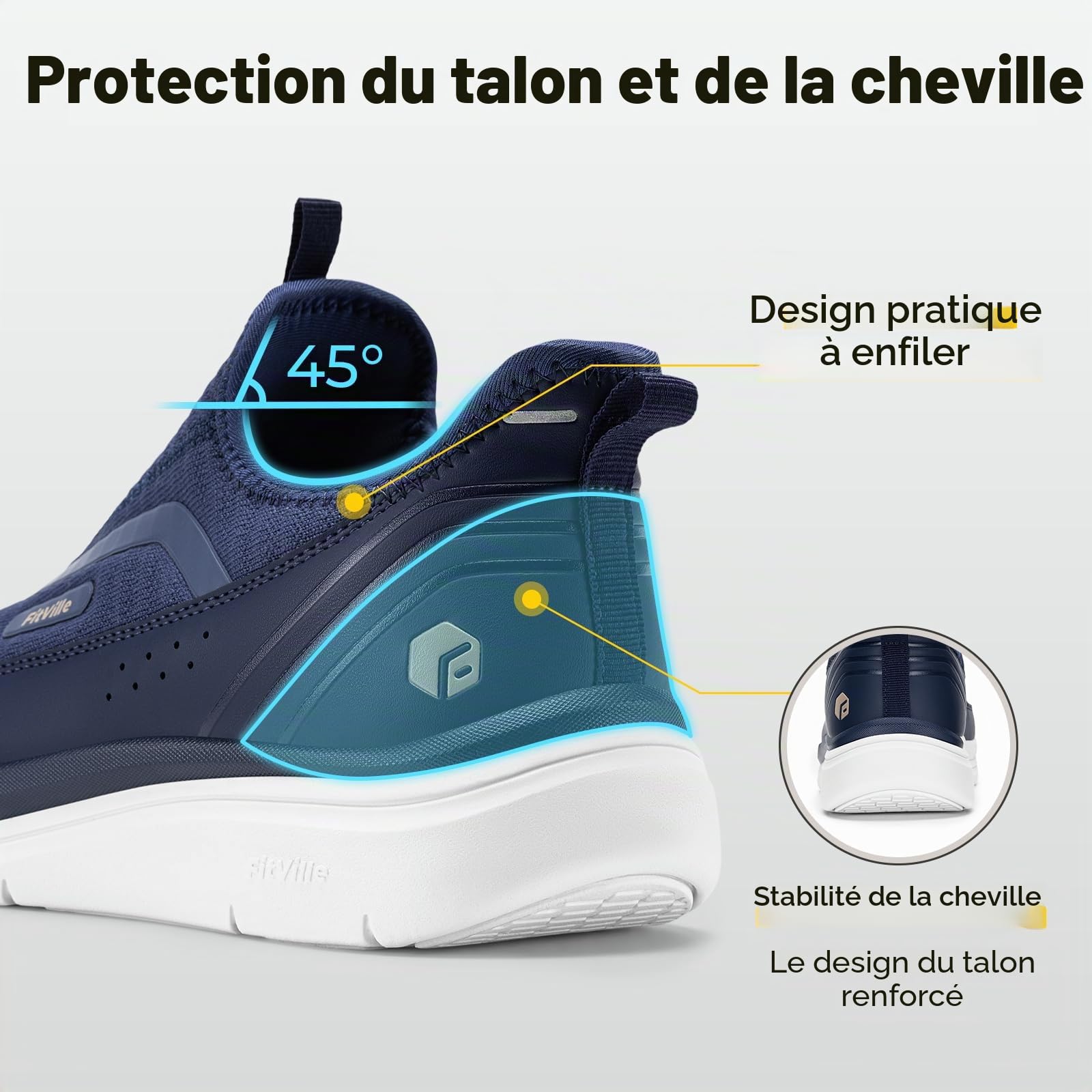 FitVille Chaussures de Marche Hommes Extra Larges Slip-on Baskets Mode Respirantes Chaussure de Sport sans Lacets