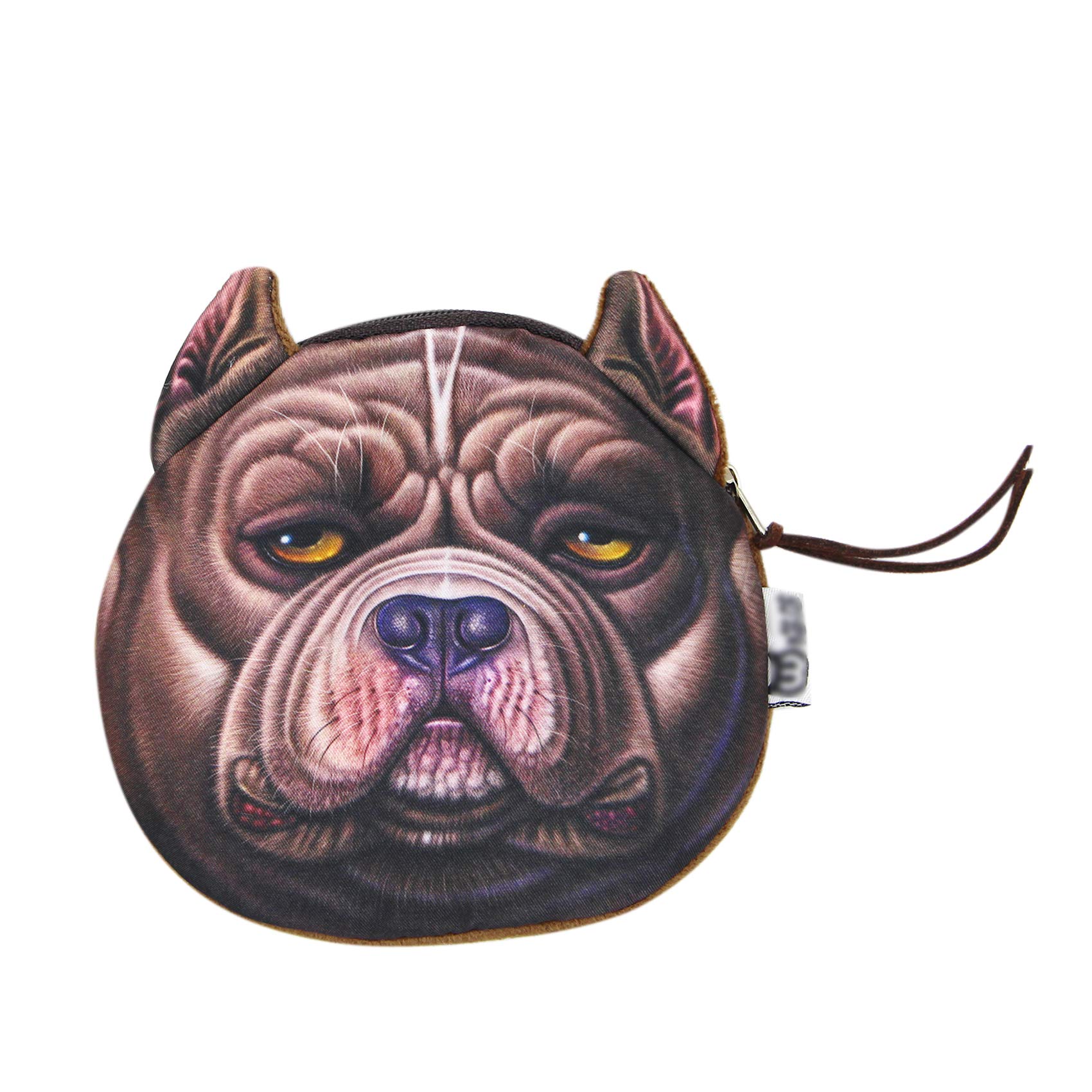 mosstyusCute 3D Dog Face Coin Purse Money Bag Pouch Wallet Storage Cosmetic Makeup Case with a Tail Zipper, Bully Pattern