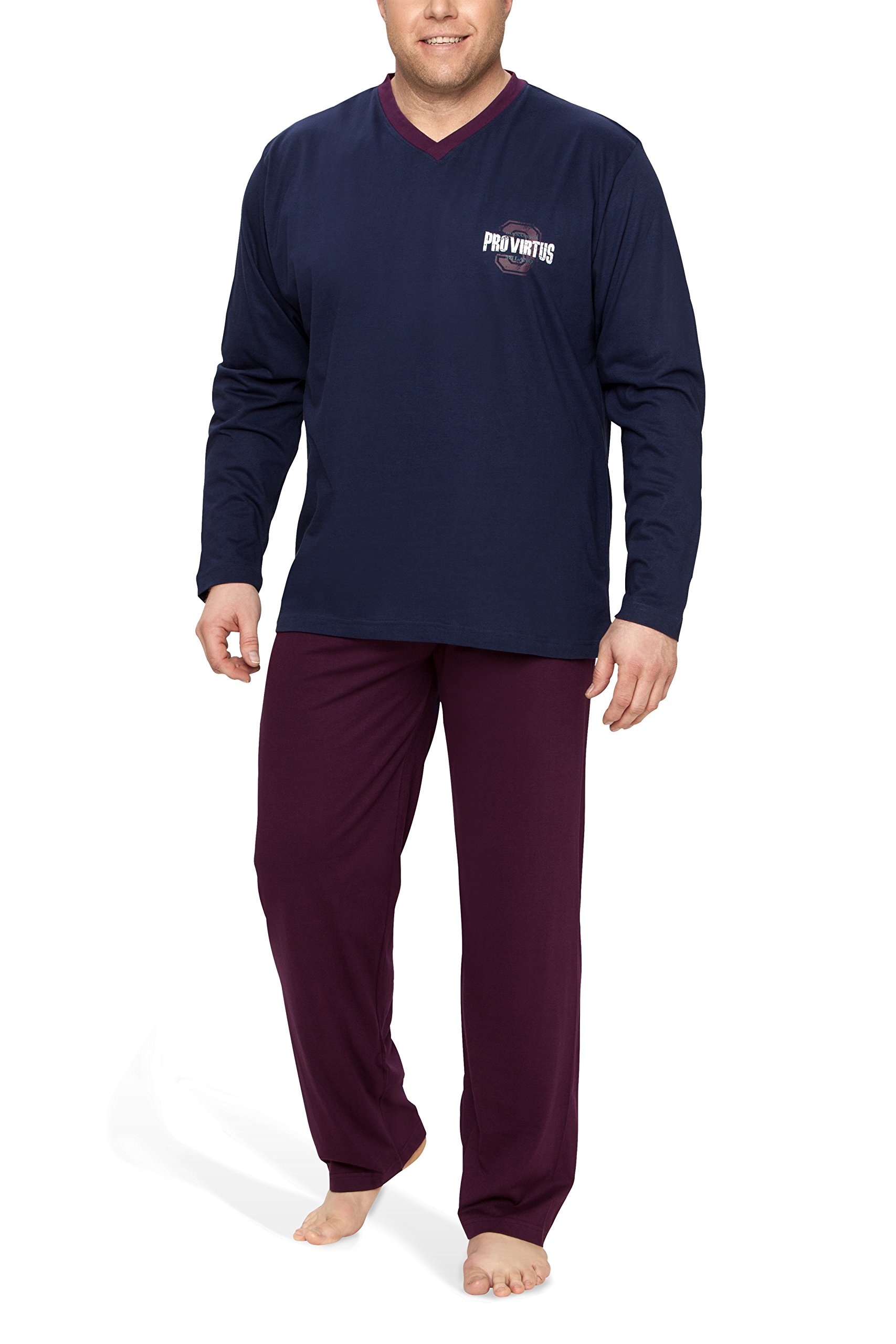 Moonline Schlafanzug Herren lang übergroß aus Baumwolle (XXL-6XL), Farbe:Navy, Größe:5XL