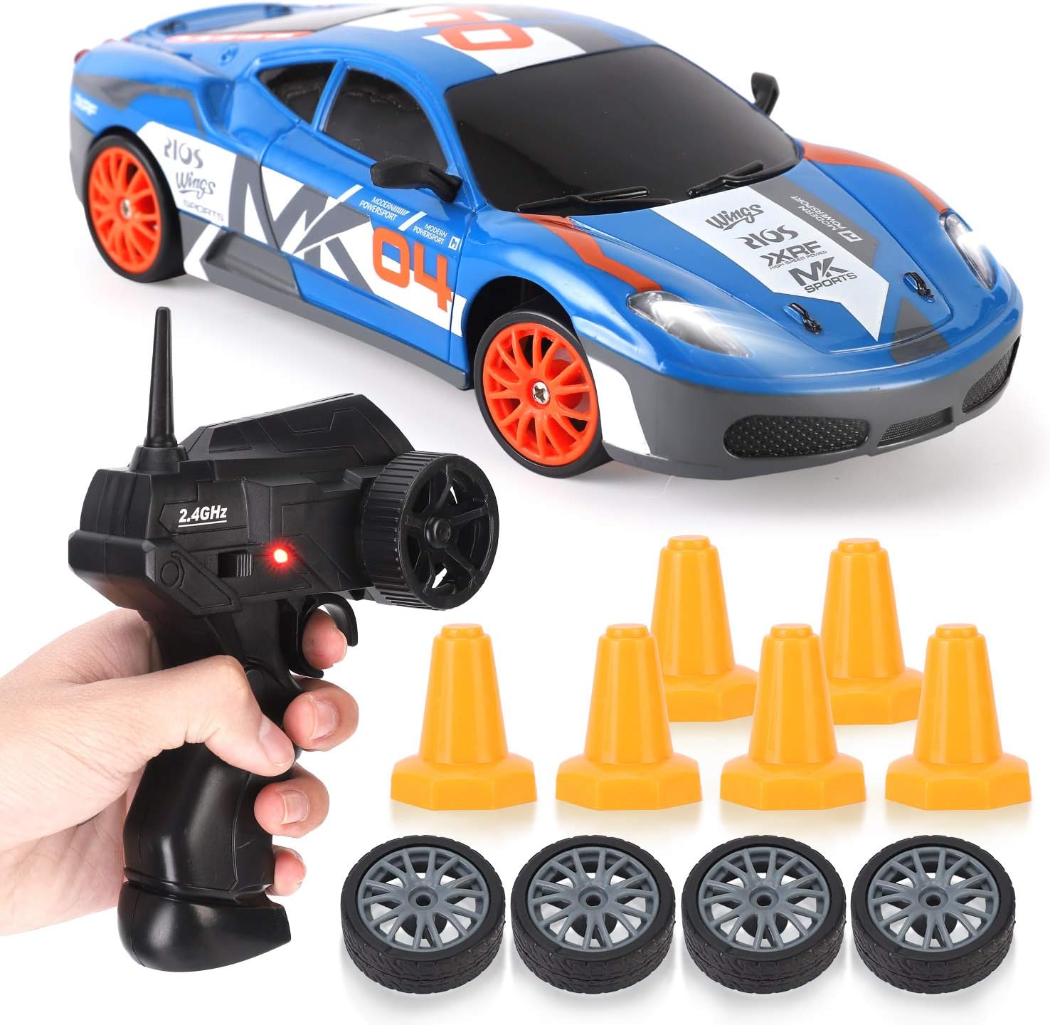 Liberty Imports RC Drift Car 1/24 2.4GHz 4WD Remote Control Sport Racing On-Road Vehicle with LED Light, Batteries and Drift Tires (Style 7)