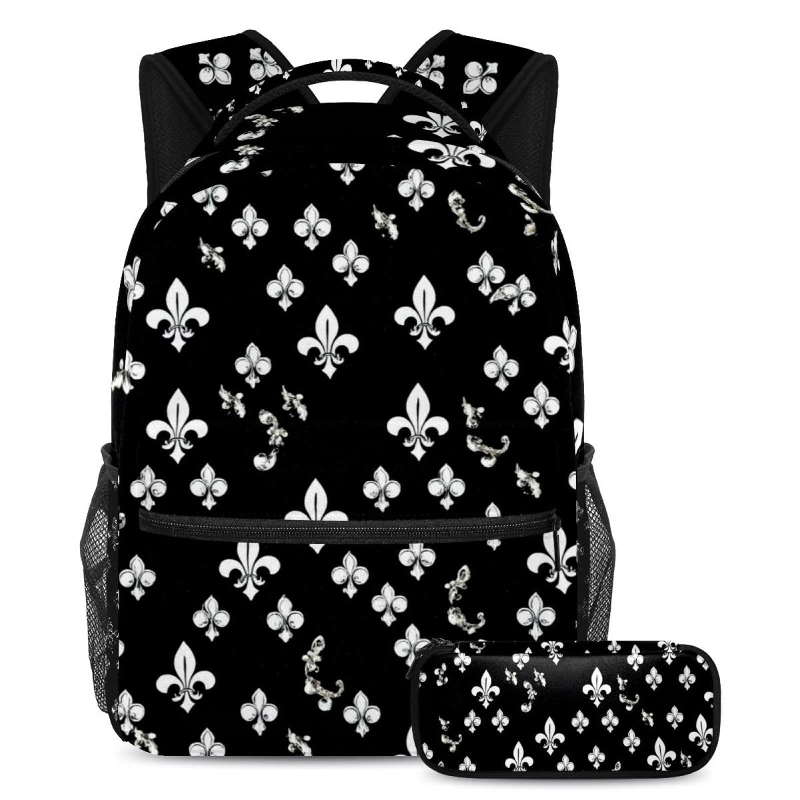 Ensemble cartable fleur de lis blanche aux finitions soignées pour étudiants