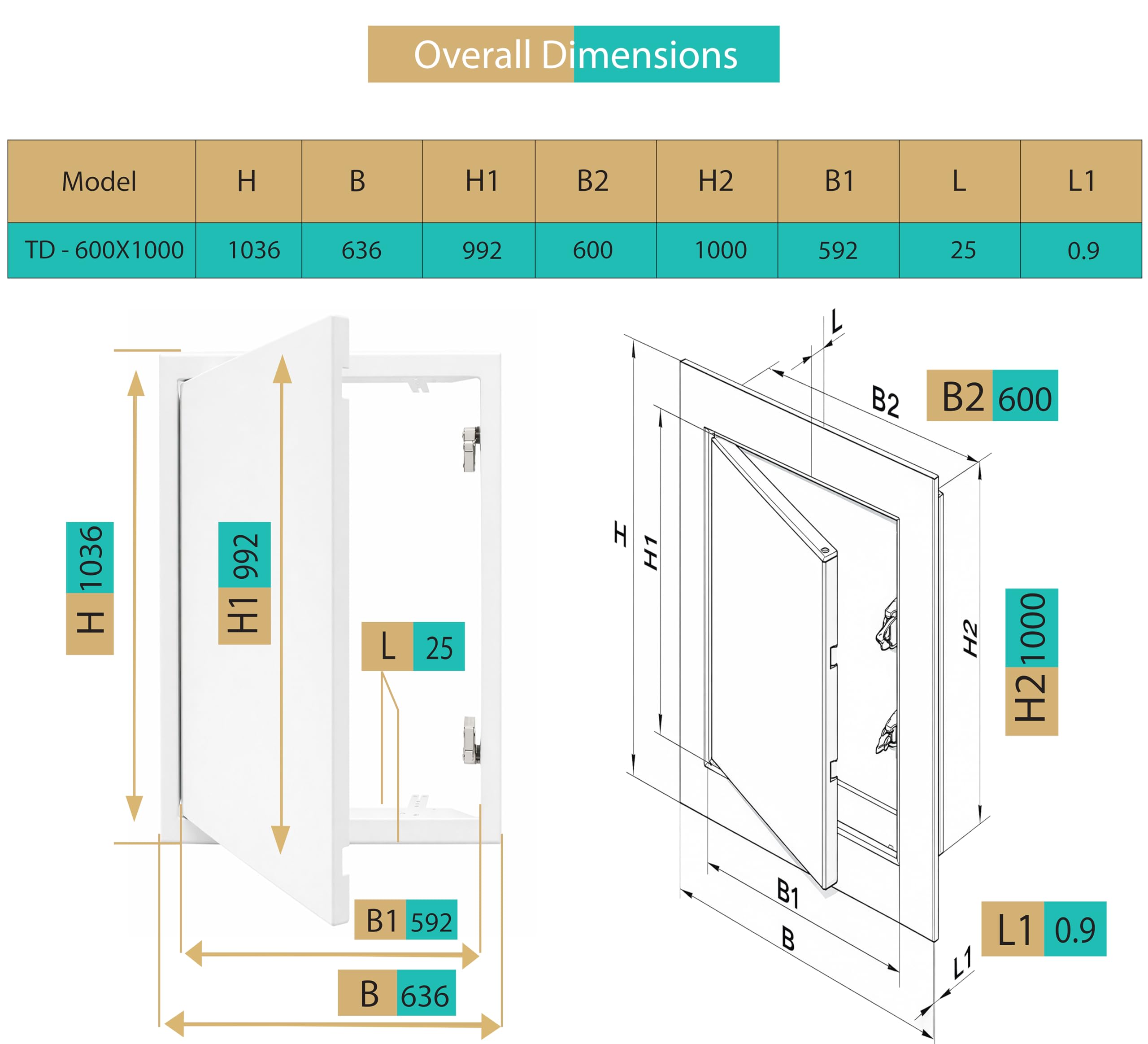 AIROPE – 600x1000 mm Trappe de Visite en Acier Blanc,Fermeture à Loquet Sécurisé,Spéciale Plafond et Mur, Ouverture Gauche/Droite,Panneau d’Accès Compteur d’Eau,Baignoire,Tuyaux - 3