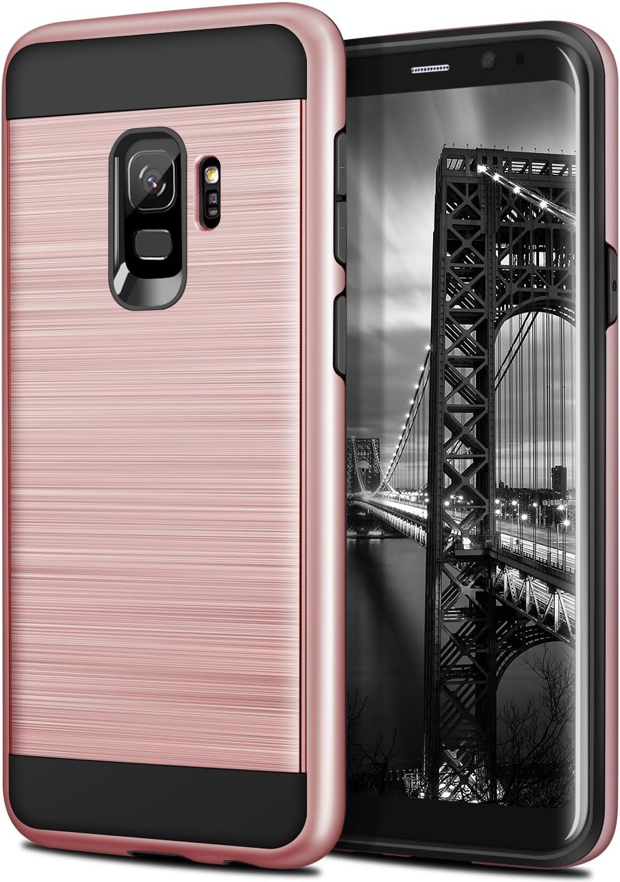 Galaxy S9 Case,Wollony Metallic Brushed Slim Hybrid Dual Layer Full Body Anti-Scratch Protective Case Heavy Duty Shock Absorption TPU Bumper Hard Cover for Samsung Galaxy S9 Phone - Rose Gold