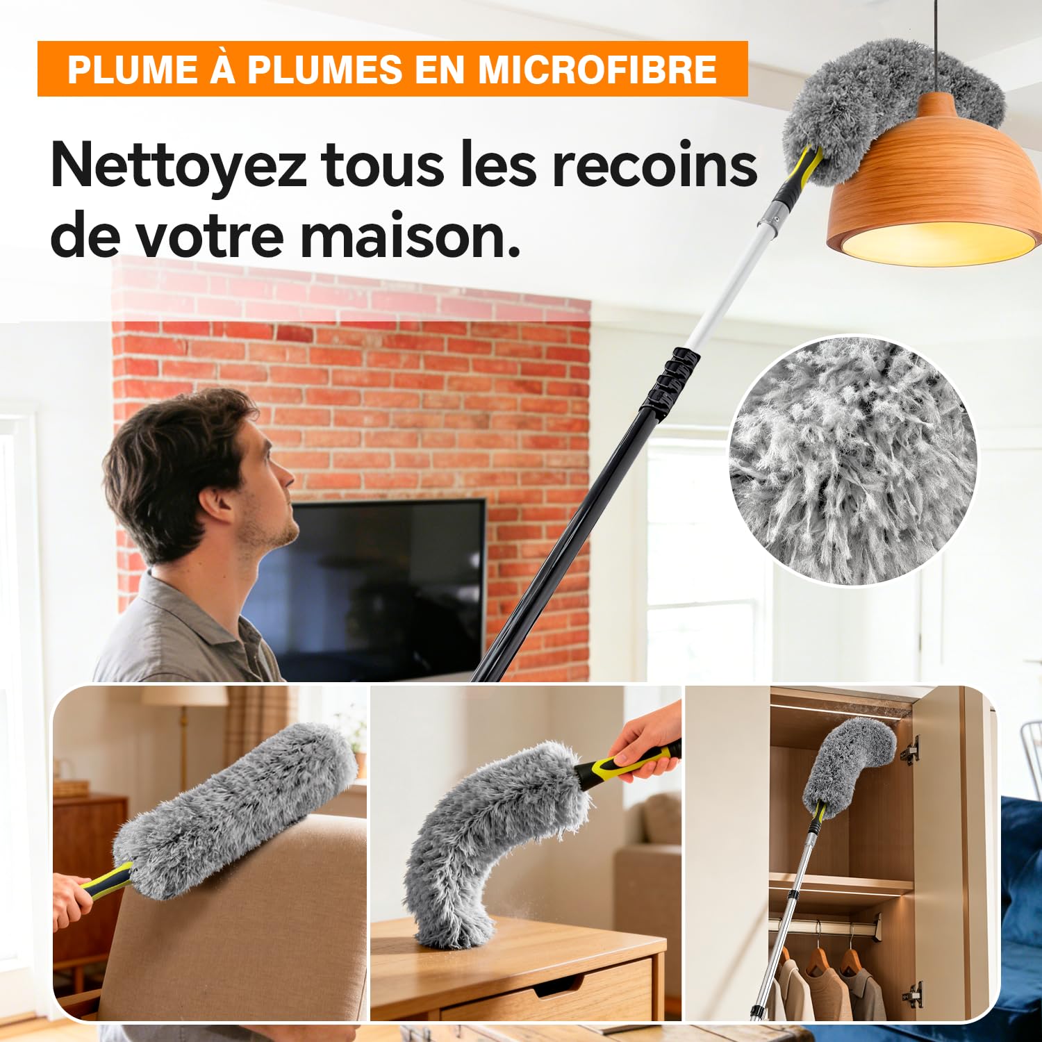 ARTIPOLY Kit d'extension télescopique de 6 m, Haute portée plumeau 5 en 1