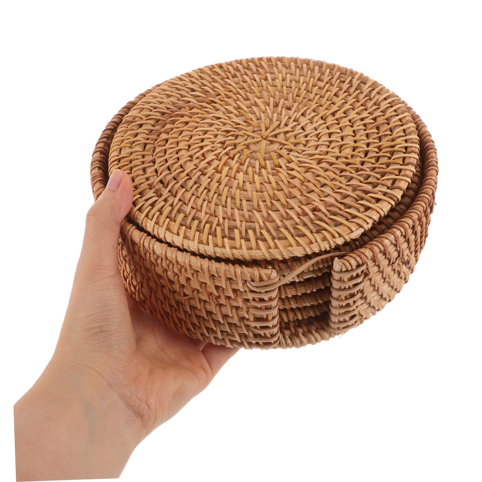 Toyvian 6piezas Posavasos de Mimbre Tejidos Mano Redondos Resistentes al Calor para Proteger Mesa y Tazas de Café Juego de Salvamanteles Naturales
