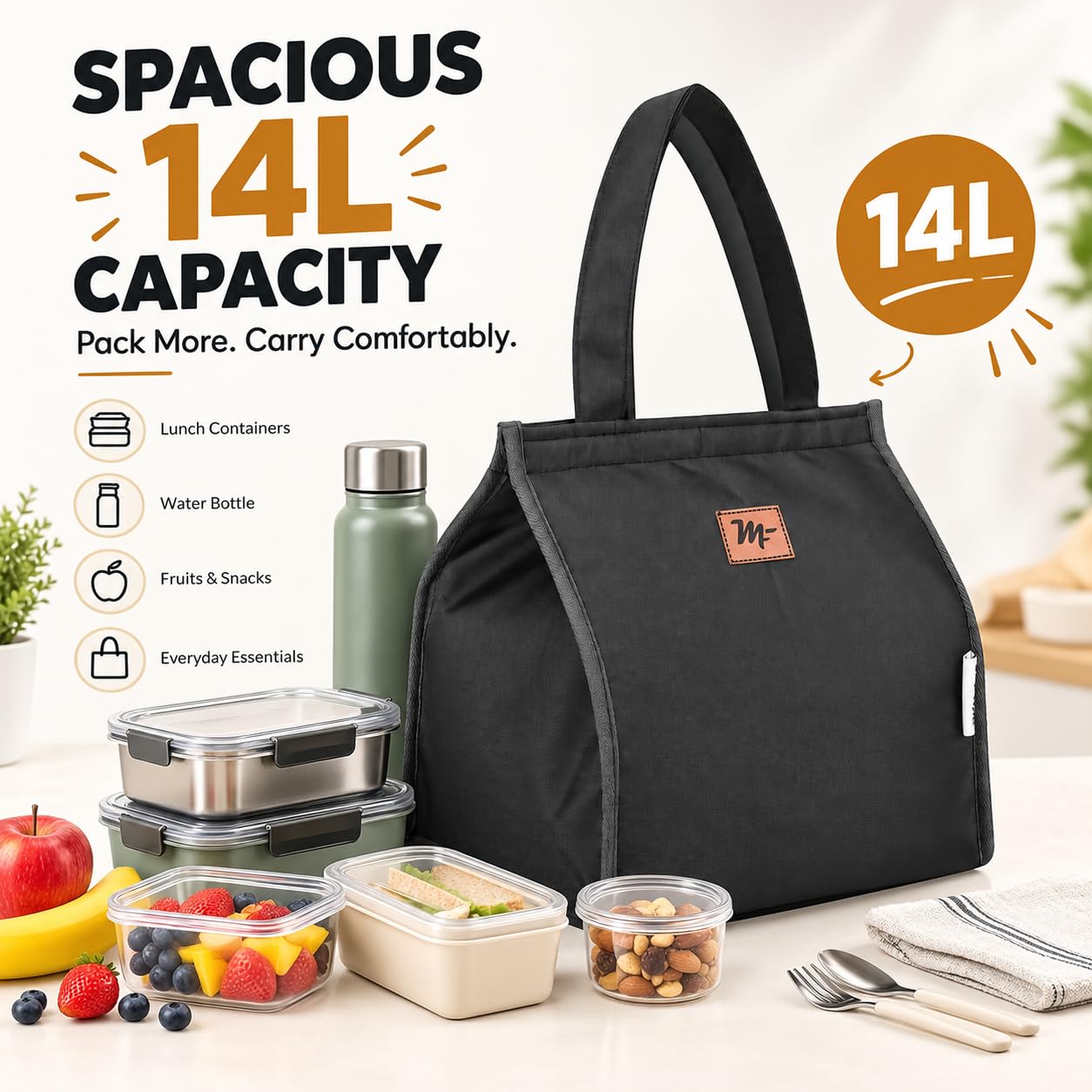 Large Insulated Lunch Bag - Hot & Cold Food Carrier -2