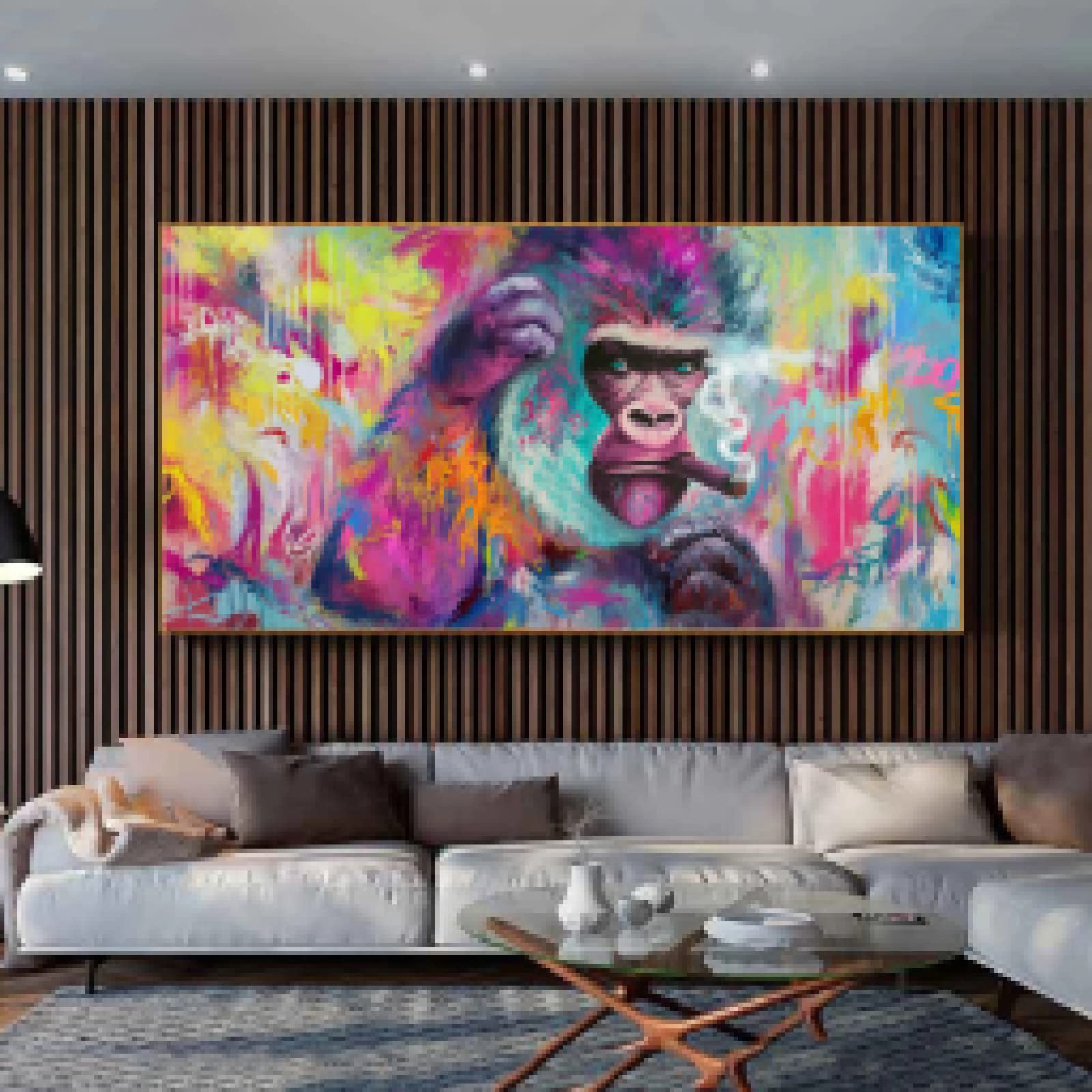 Affiche gorille singe fumer graffiti sur toile 70x140cm - 8