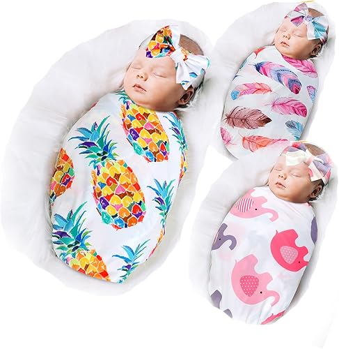 Miniatura 1 de Set de manta y banda para la cabeza para recién nacido, envoltura para bebé unisex suave, regalos para niño y niña