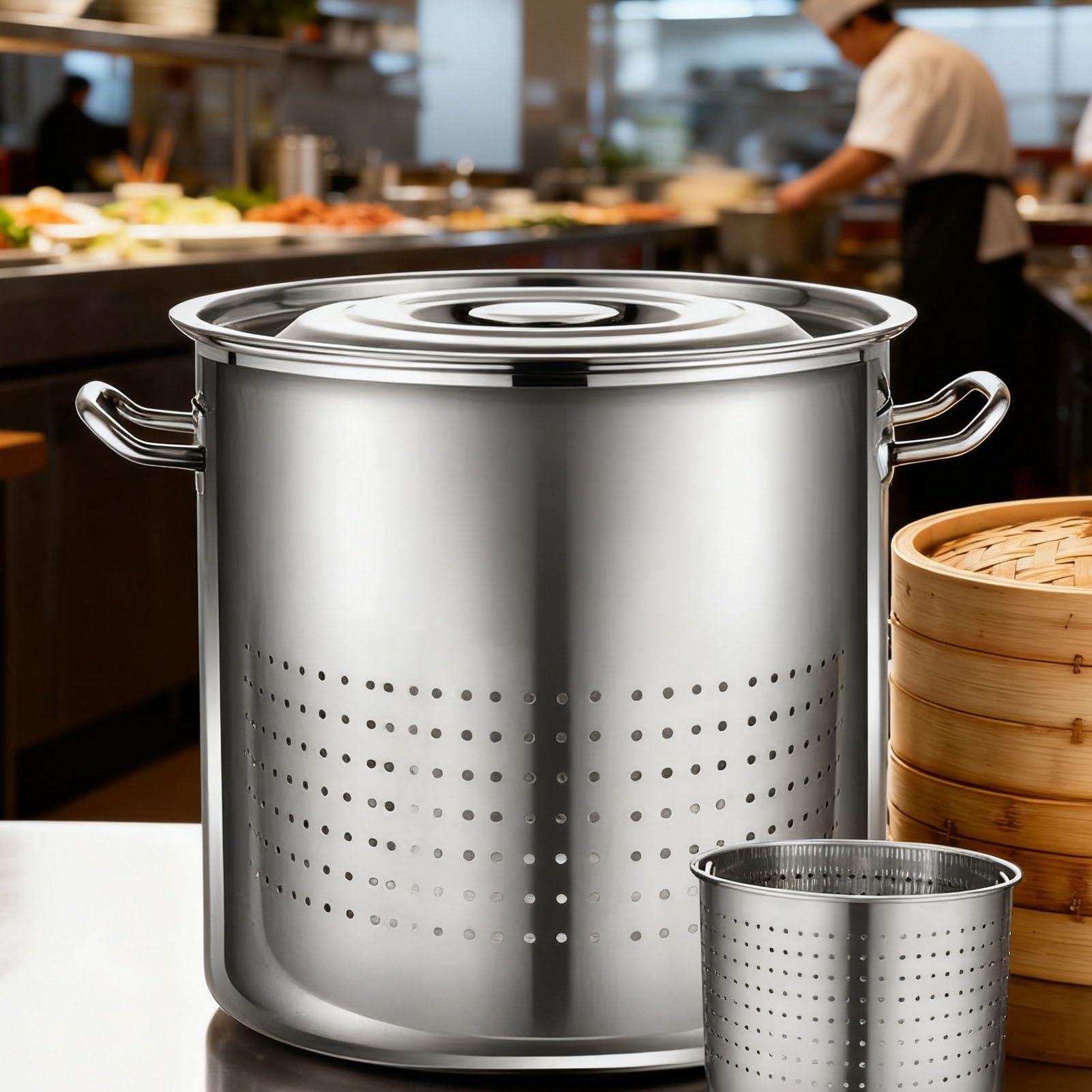 Genérico Olla De Sopa con Tapa Y Cesta,Olla para Sopa con Cesta,Puede Ser Cubo De Filtro De Frito,Cubo De Marinada O Cubo para Escurrir Verduras Frutas,Cocinar Cangrejo,mariscos(50cm)