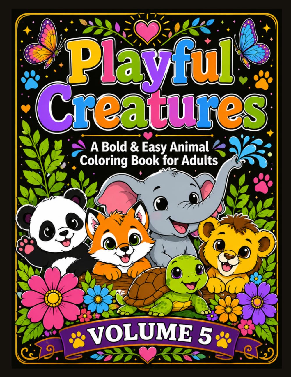 Playful Creatures: A Bold & Easy Animal Coloring Book for Adults: 50 Joyful, Whimsical Animal Designs at Play for Relaxation, Creativity, and Stress ... of Mind: Bold & Easy Coloring Collection)